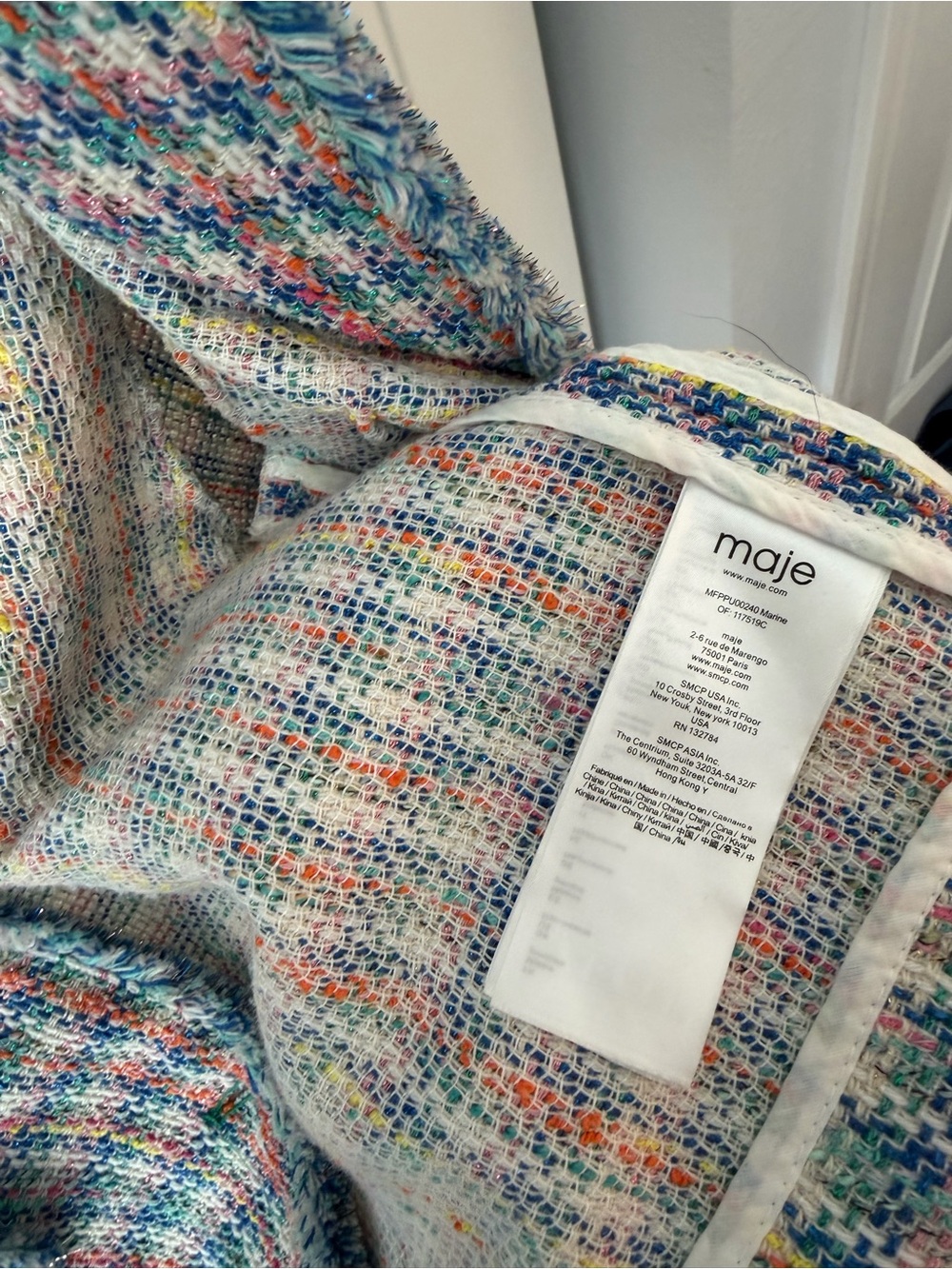 Maje Pastel Multicolor Tweed Short Sleeve Jacket - Picture 5 of 6